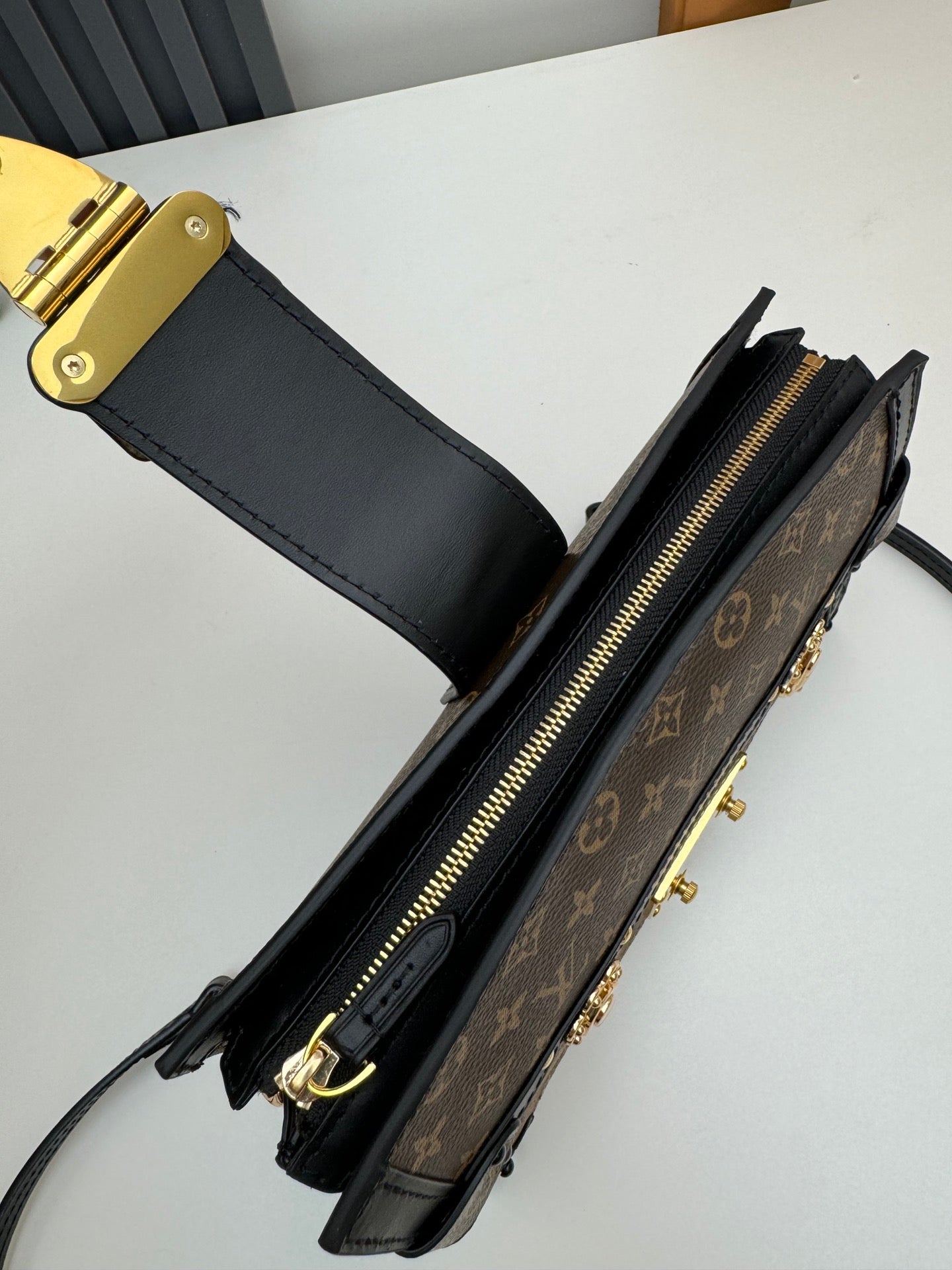 Designer Monogram Mini Trunk Crossbody Bag - Gold Hardware and Chain Strap