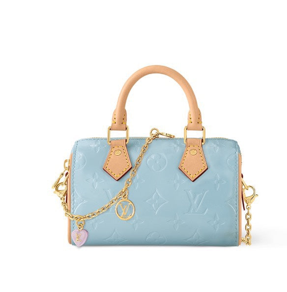 Louis Vuitton Nano Speedy Monogram Vernis Light Blue Patent Leather Handbag