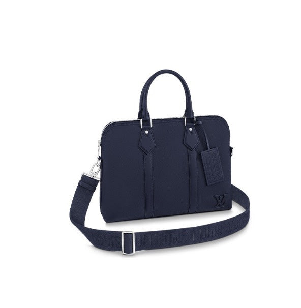 Louis Vuitton Navy Blue Leather Slim Briefcase Laptop Bag