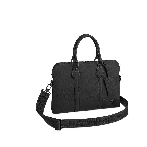 Louis Vuitton Modern Black Leather Briefcase Laptop Bag with Shoulder Strap