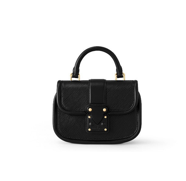 Elegant Black Leather Mini Top-Handle Handbag with Gold-Tone Hardware