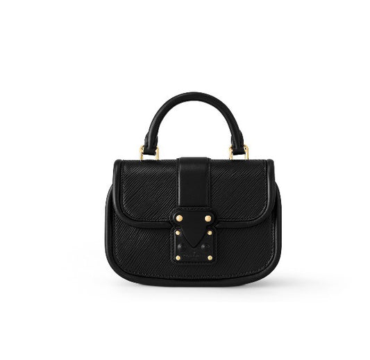 Elegant Black Leather Mini Top-Handle Handbag with Gold-Tone Hardware