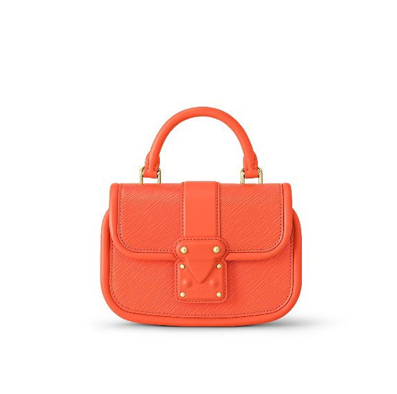 Orange Mini Top Handle Leather Handbag with Gold-Tone Latch Closure