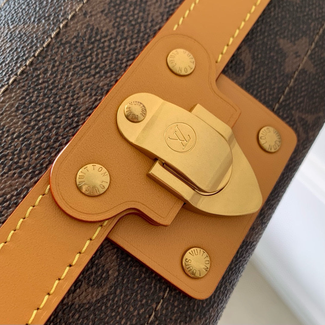 Louis Vuitton Monogram Canvas Petite Malle Trunk Bag with Gold-Tone Hardware