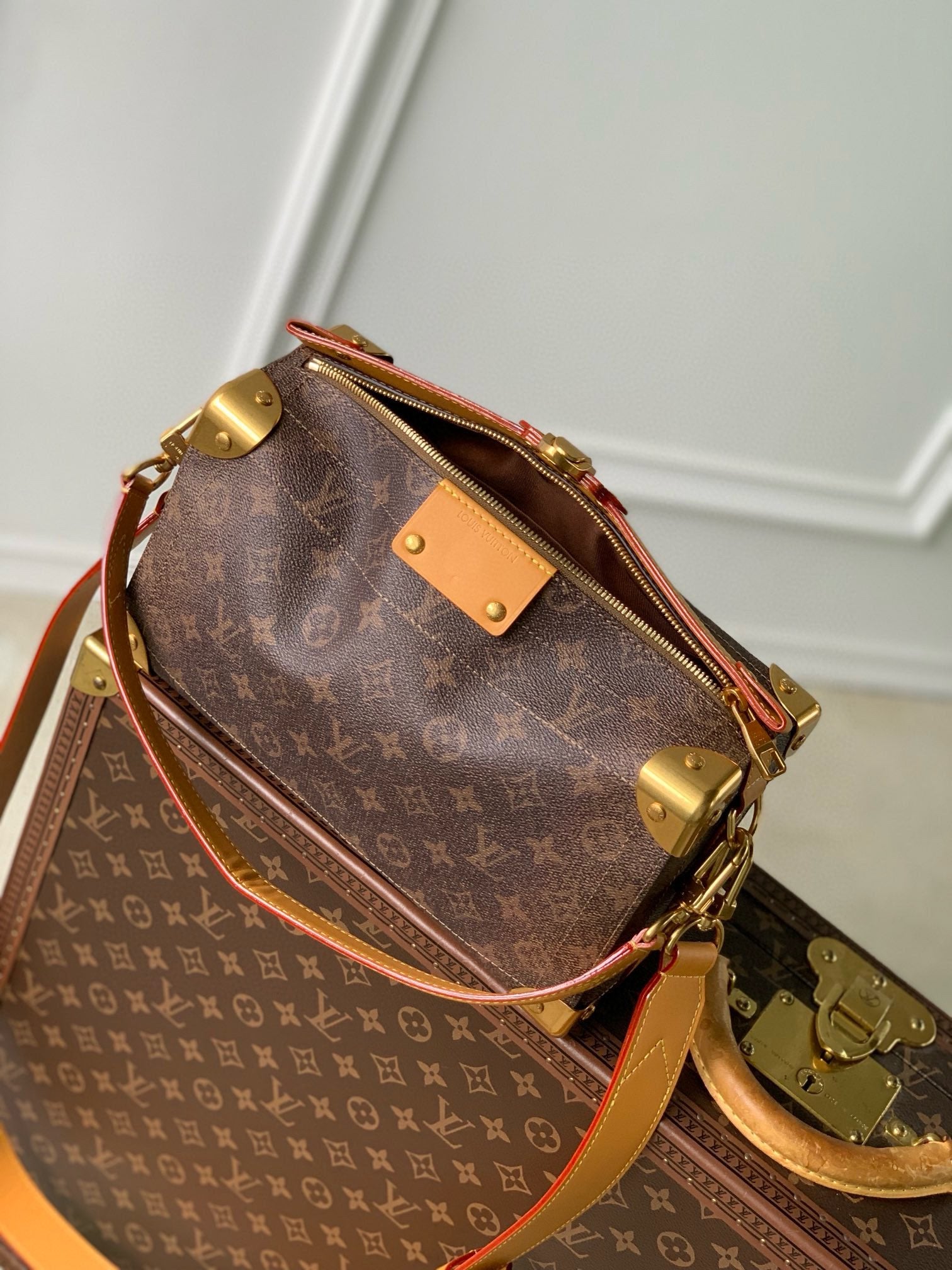 Louis Vuitton Monogram Canvas Petite Malle Trunk Bag with Gold-Tone Hardware