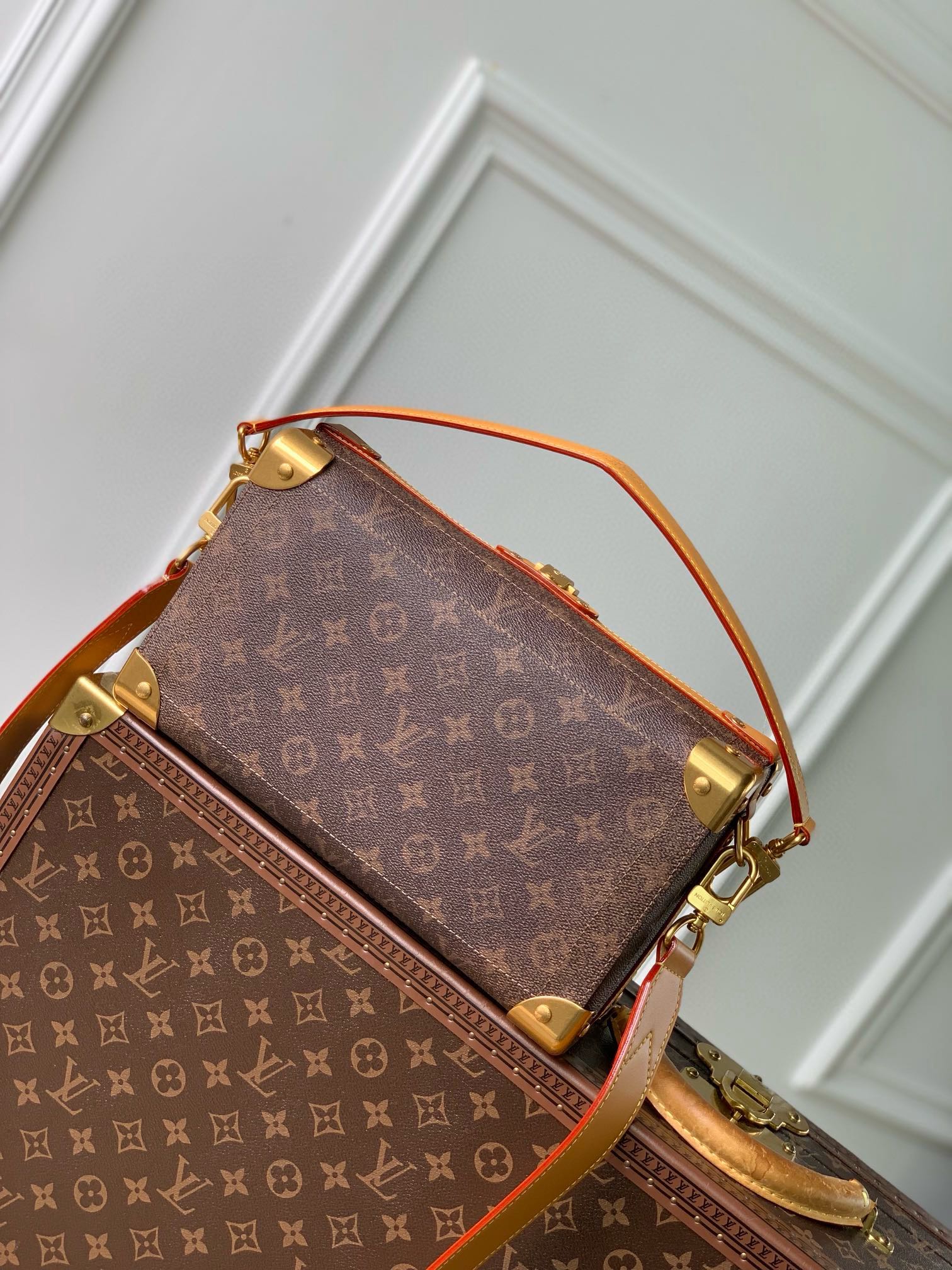 Louis Vuitton Monogram Canvas Petite Malle Trunk Bag with Gold-Tone Hardware