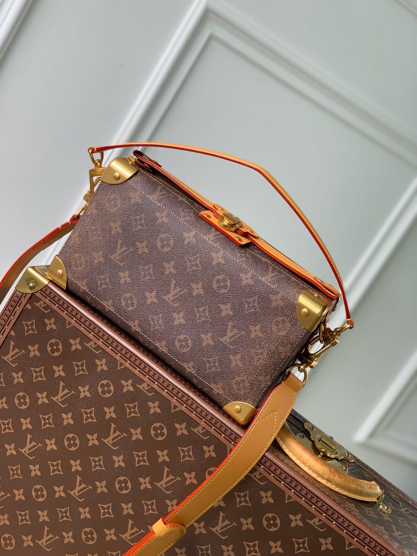 Louis Vuitton Monogram Canvas Petite Malle Trunk Bag with Gold-Tone Hardware