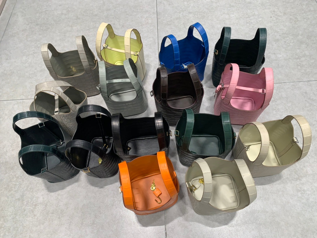 Premium Women's Leather Bucket Bag - Minimalist Top Handle Handbag in Various Colors