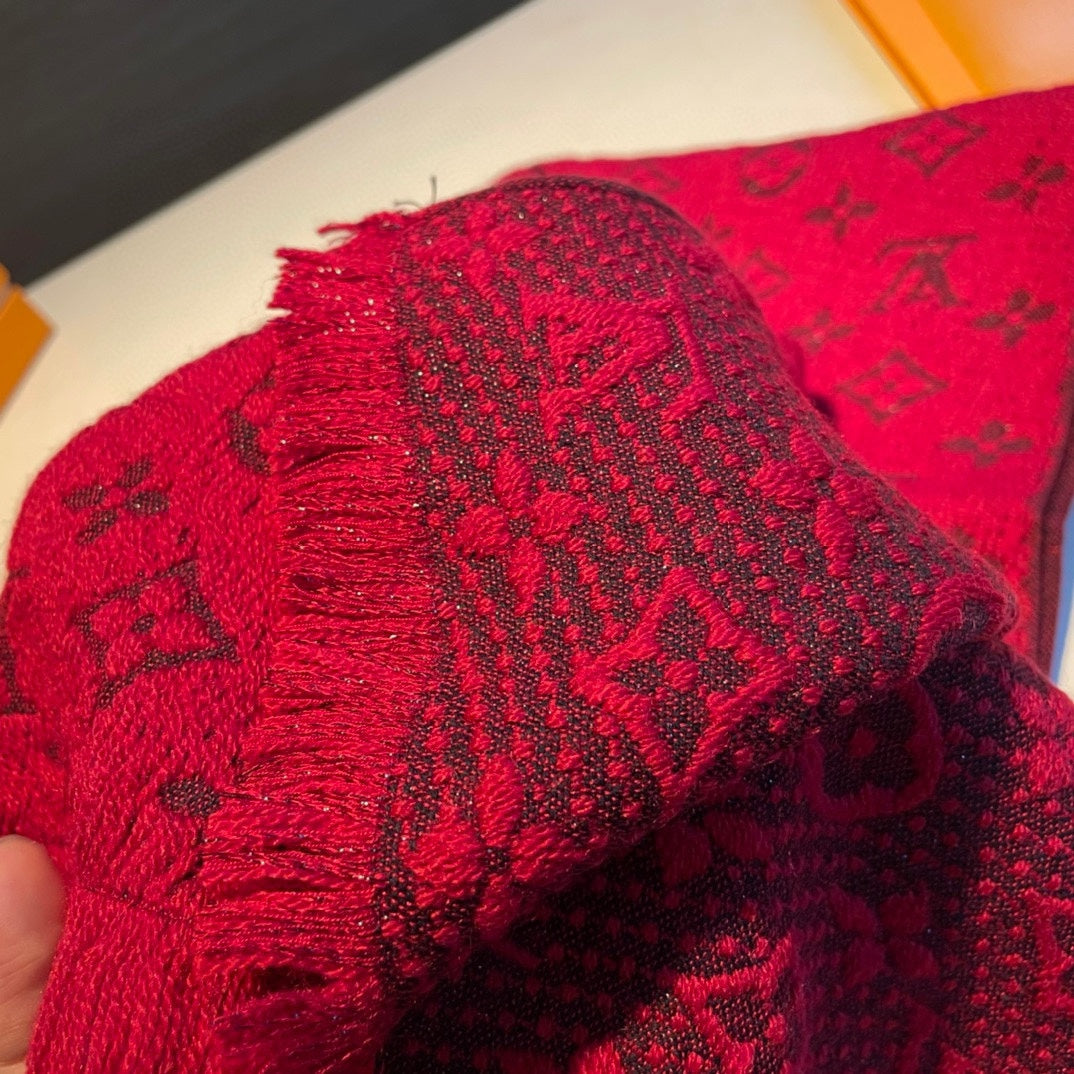 Louis Vuitton Monogram Scarf, Luxury Wool Cashmere Blend Designer Wrap, Classic Signature Pattern, Available in Multiple Colors