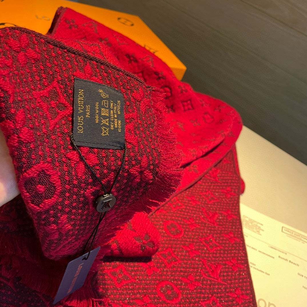 Louis Vuitton Monogram Scarf, Luxury Wool Cashmere Blend Designer Wrap, Classic Signature Pattern, Available in Multiple Colors