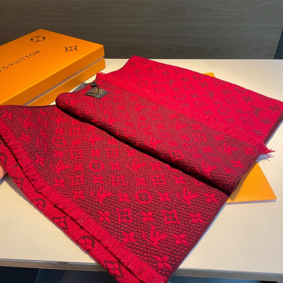 Louis Vuitton Monogram Scarf, Luxury Wool Cashmere Blend Designer Wrap, Classic Signature Pattern, Available in Multiple Colors
