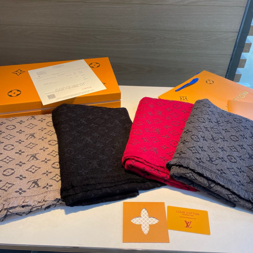 Louis Vuitton Monogram Classic Scarf - Noir Black Luxury Wool and Silk Blend Winter Accessory for Men and Women