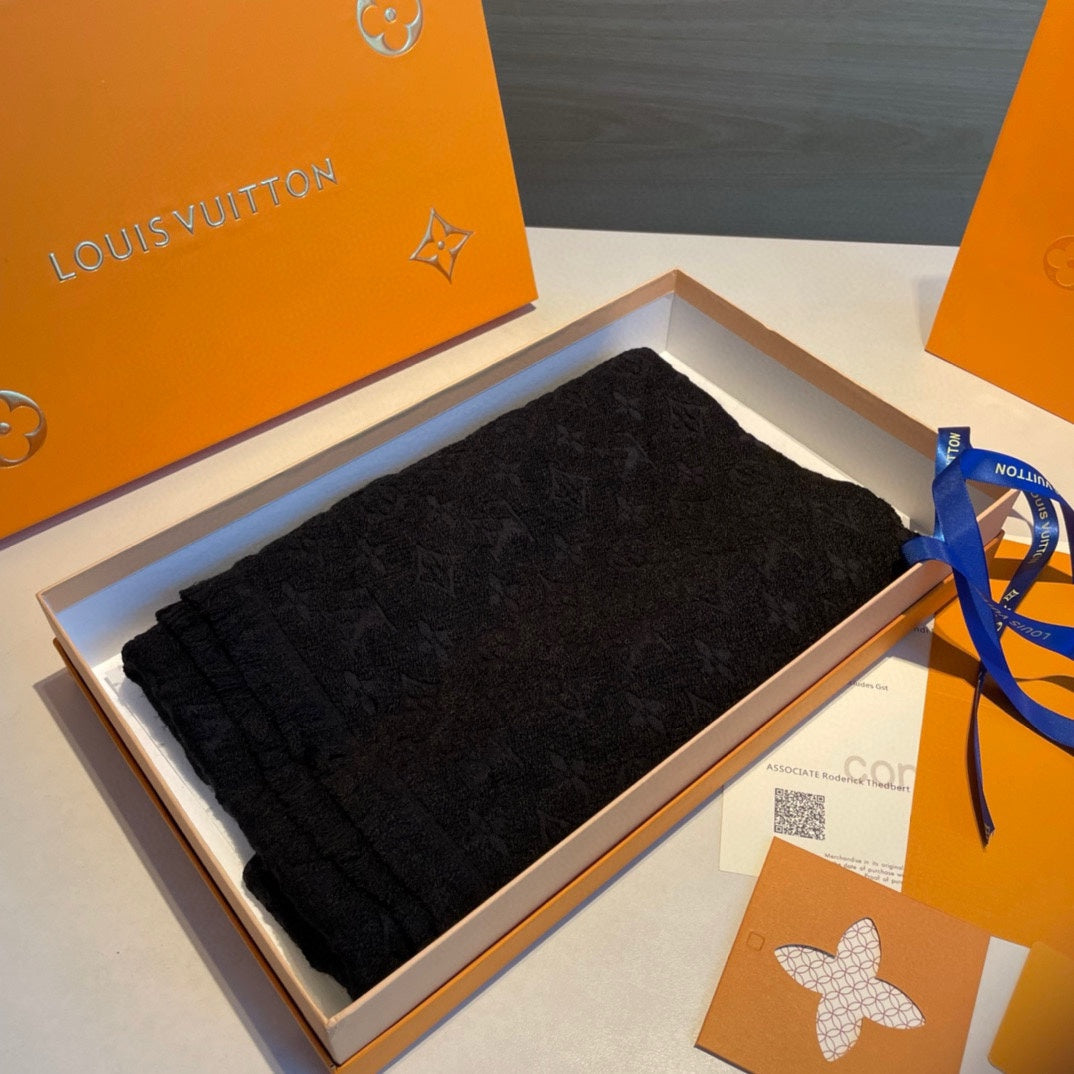 Louis Vuitton Monogram Classic Scarf - Noir Black Luxury Wool and Silk Blend Winter Accessory for Men and Women