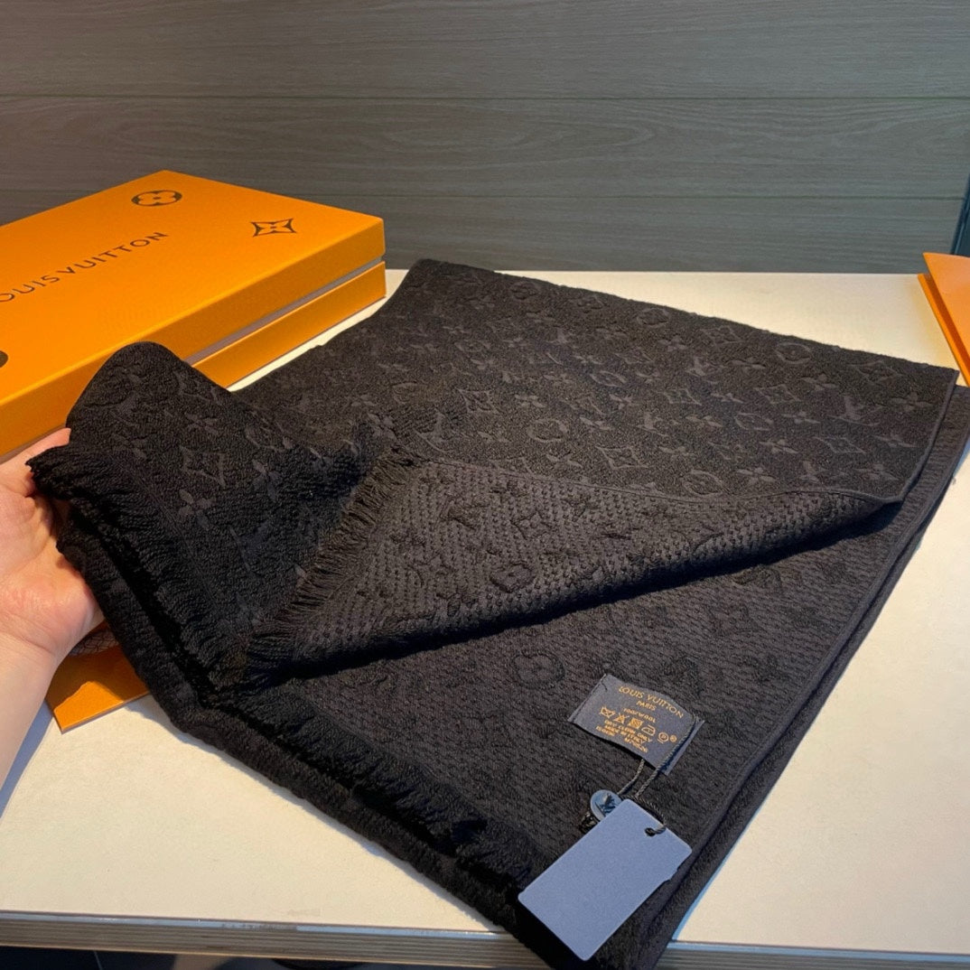 Louis Vuitton Monogram Classic Scarf - Noir Black Luxury Wool and Silk Blend Winter Accessory for Men and Women