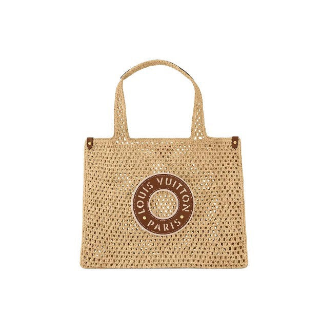 Louis Vuitton OnTheGo MM Raffia Monogram Tote Bag - Natural/Tan