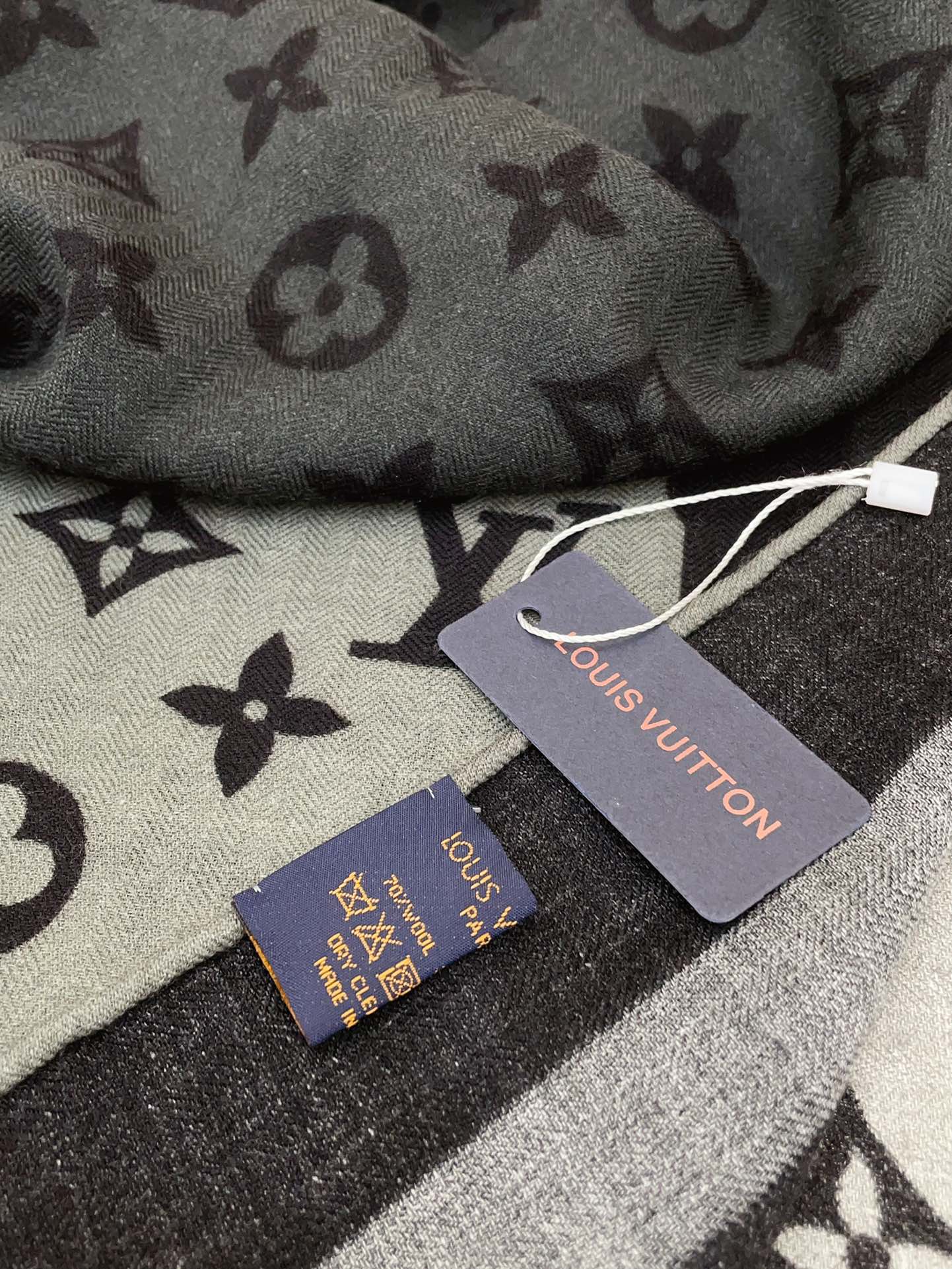 Women's Luxury Monogram Print Large Scarf - Grey and Black Oversized Shawl Wrap Fashion Accessory