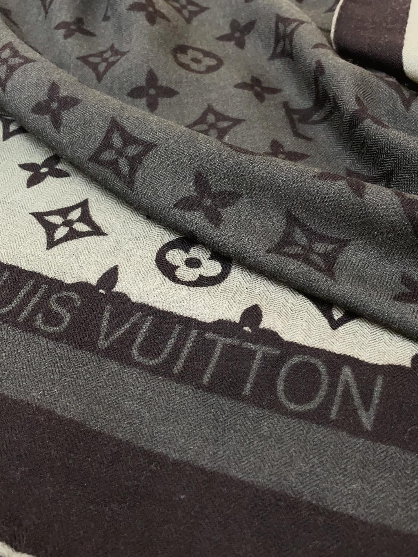 Elegant Monogram Oversized Shawl Scarf for Women - Anthracite Gray &amp; Black Designer Style Wrap