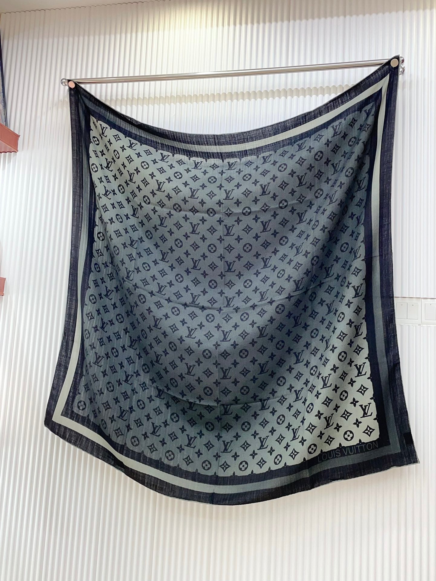 Women's Luxury Monogram Print Large Scarf - Grey and Black Oversized Shawl Wrap Fashion Accessory