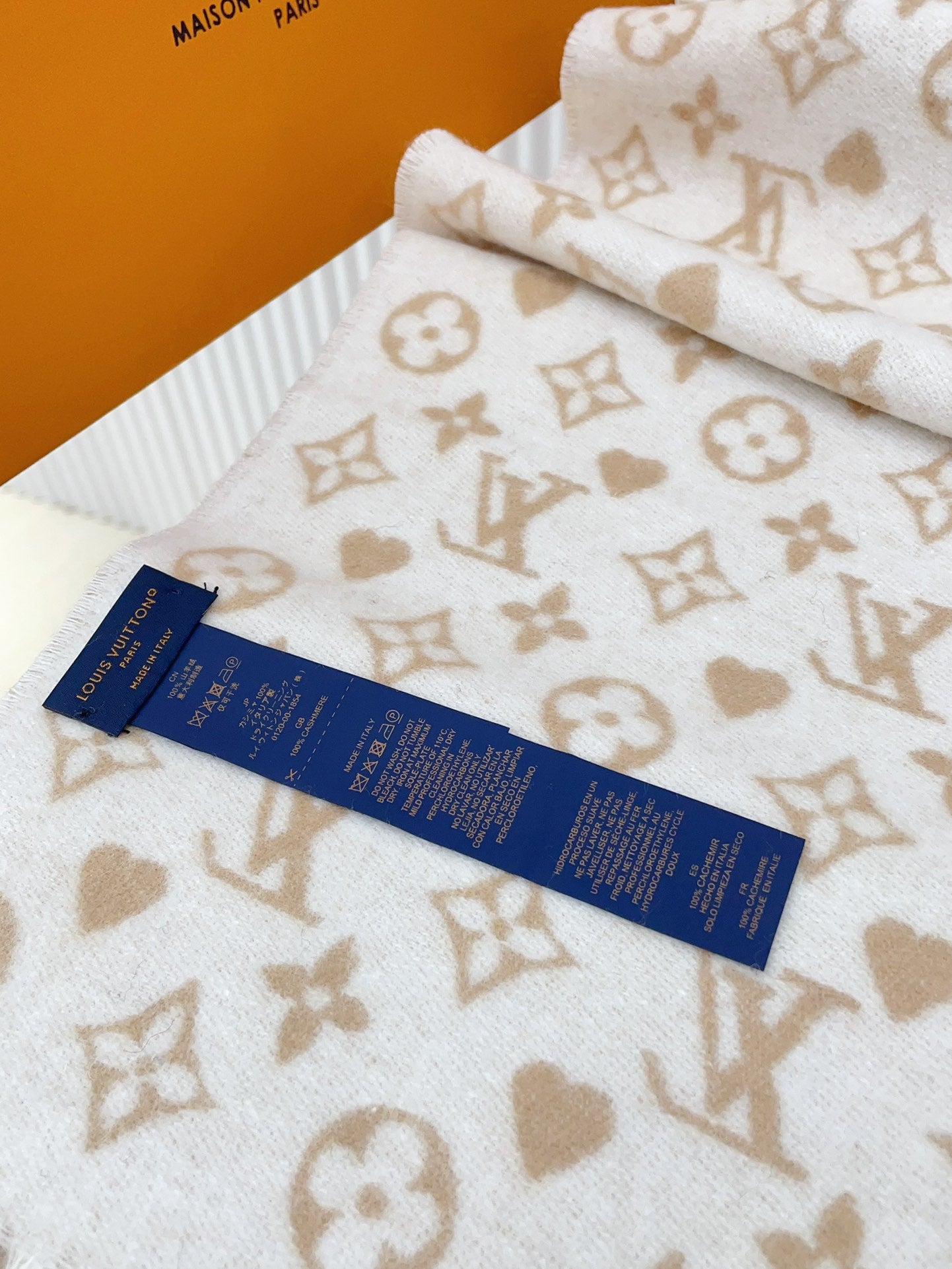 Louis Vuitton Monogram Beige Wool and Silk Scarf for Women - Luxury Designer Shawl with Fringe