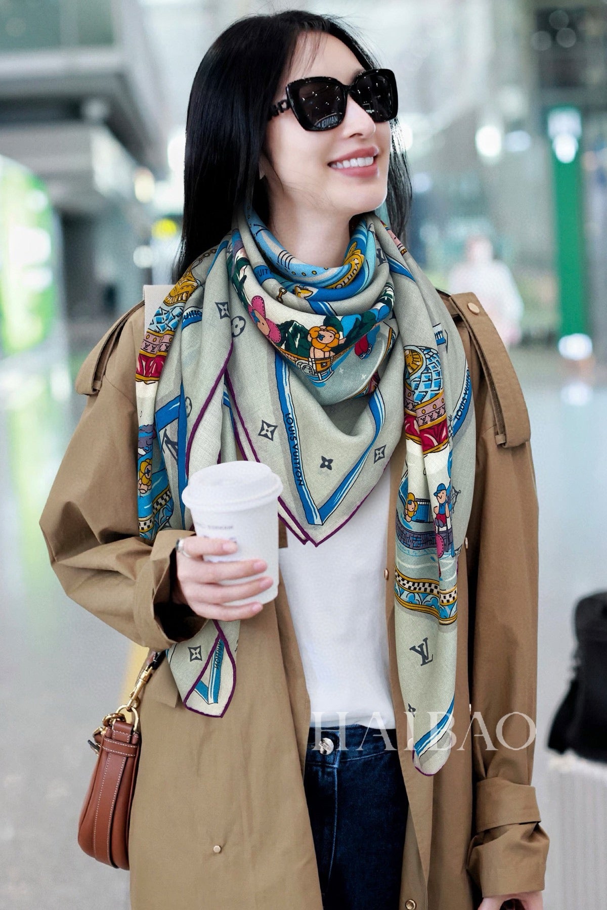 Women's Large Square Patterned Scarf, Multicolor Elegant Fashion Shawl Wrap, Lightweight Oversized Scarf for Fall Winter