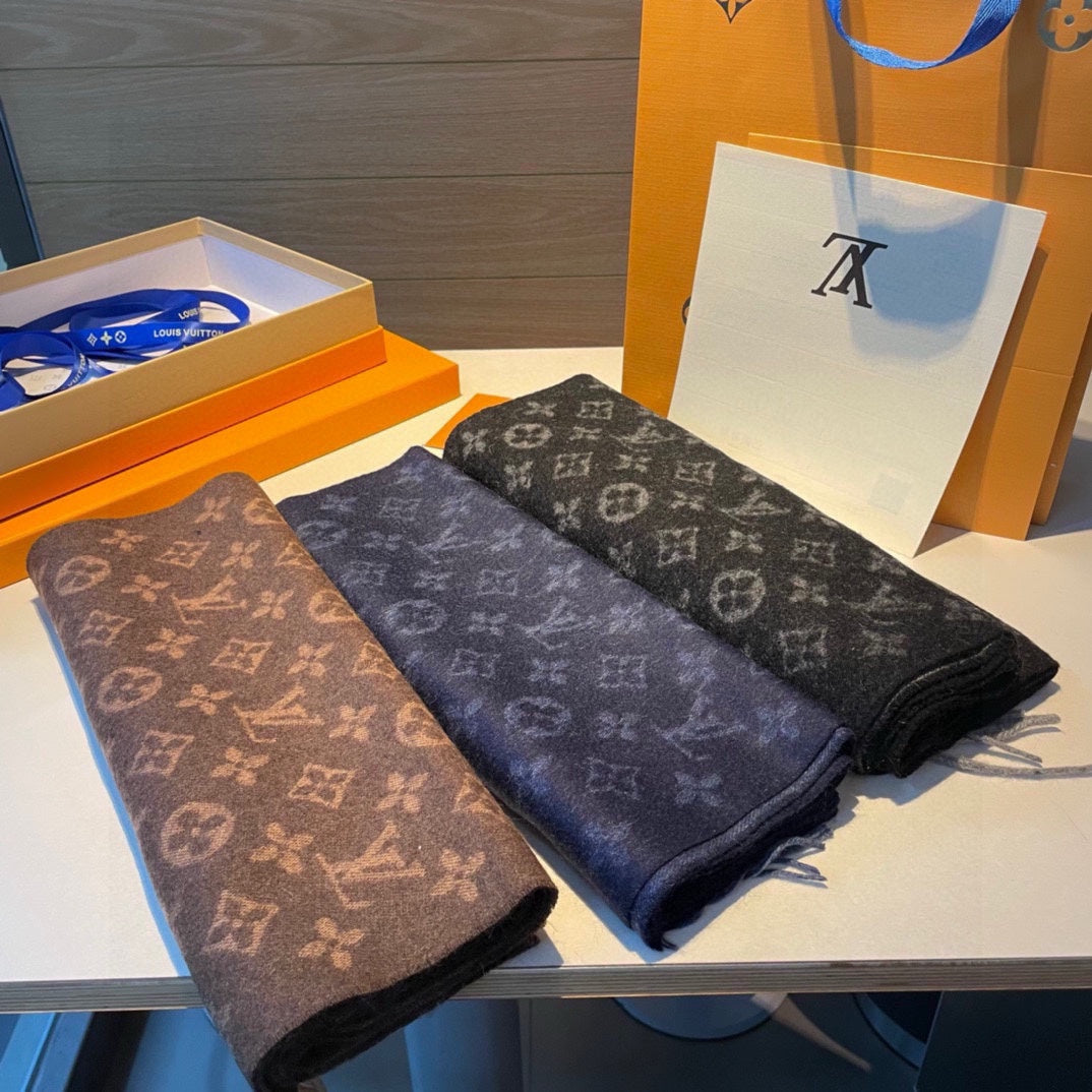 Louis Vuitton Monogram Shawl Scarf - Anthracite Grey Wool &amp; Silk Blend Luxury Designer Wrap for Women