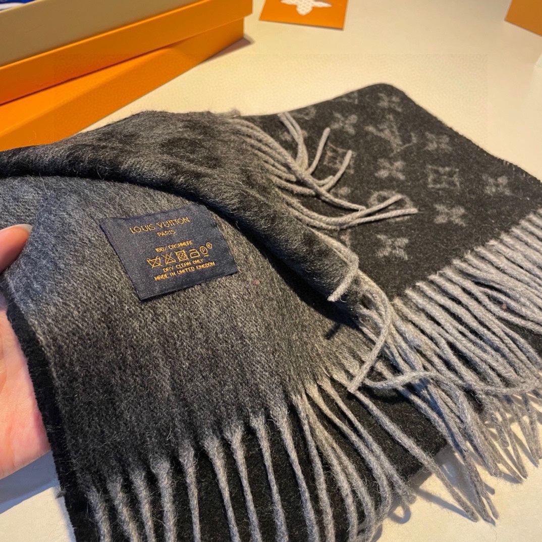 Louis Vuitton Monogram Shawl Scarf - Anthracite Grey Wool &amp; Silk Blend Luxury Designer Wrap for Women