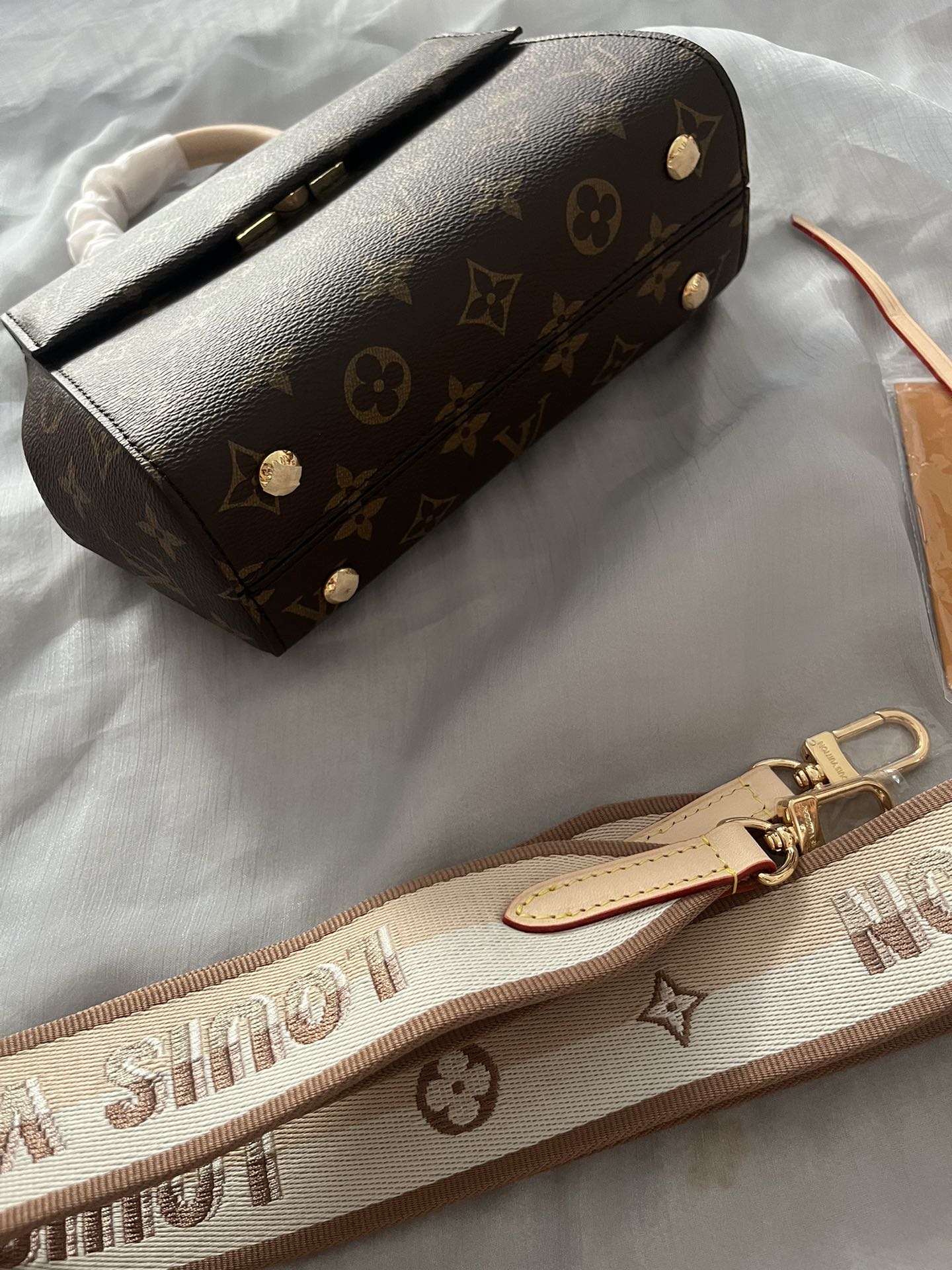 Louis Vuitton Nano Speedy Monogram Canvas Handbag with Textile Strap
