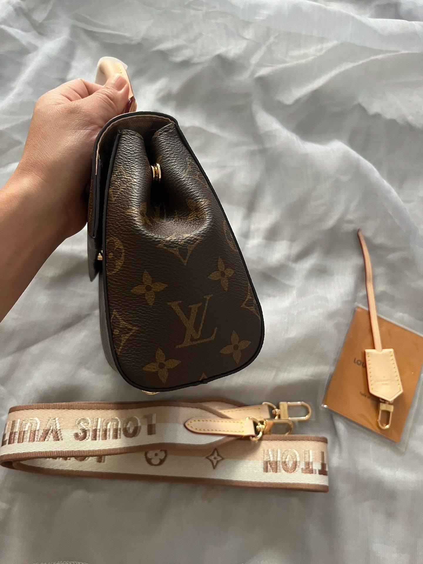 Louis Vuitton Nano Speedy Monogram Canvas Handbag with Textile Strap