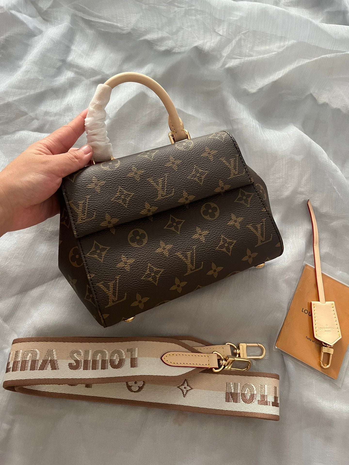Louis Vuitton Nano Speedy Monogram Canvas Handbag with Textile Strap