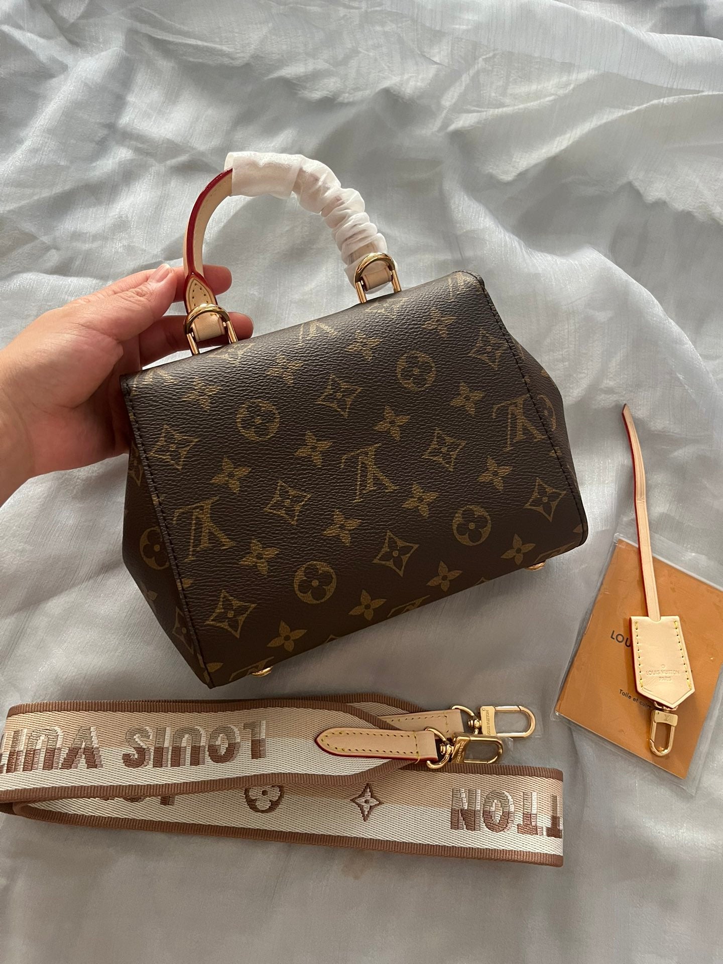Louis Vuitton Nano Speedy Monogram Canvas Handbag with Textile Strap