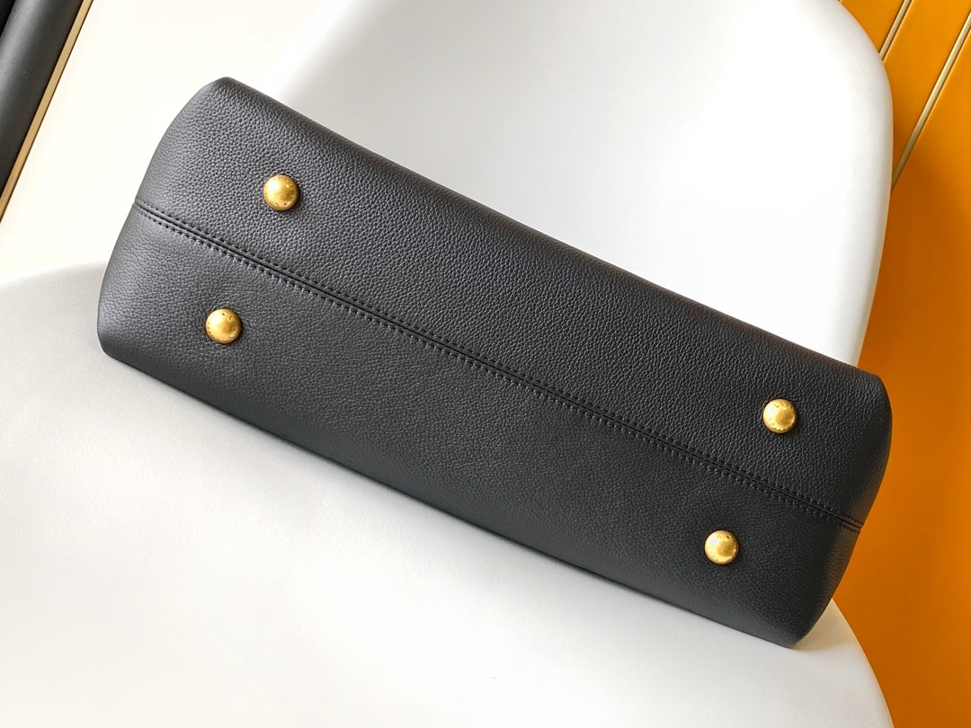 Louis Vuitton Black Grained Leather Lockit Tote Bag with Gold Lock Detail