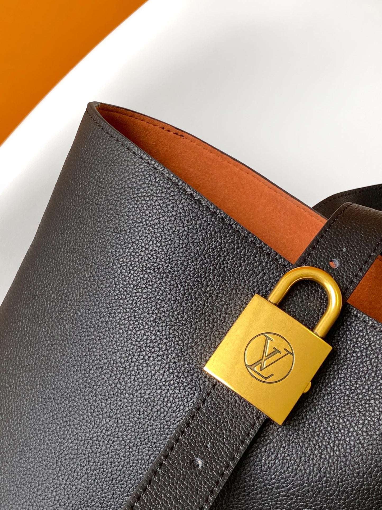 Louis Vuitton Black Grained Leather Lockit Tote Bag with Gold Lock Detail