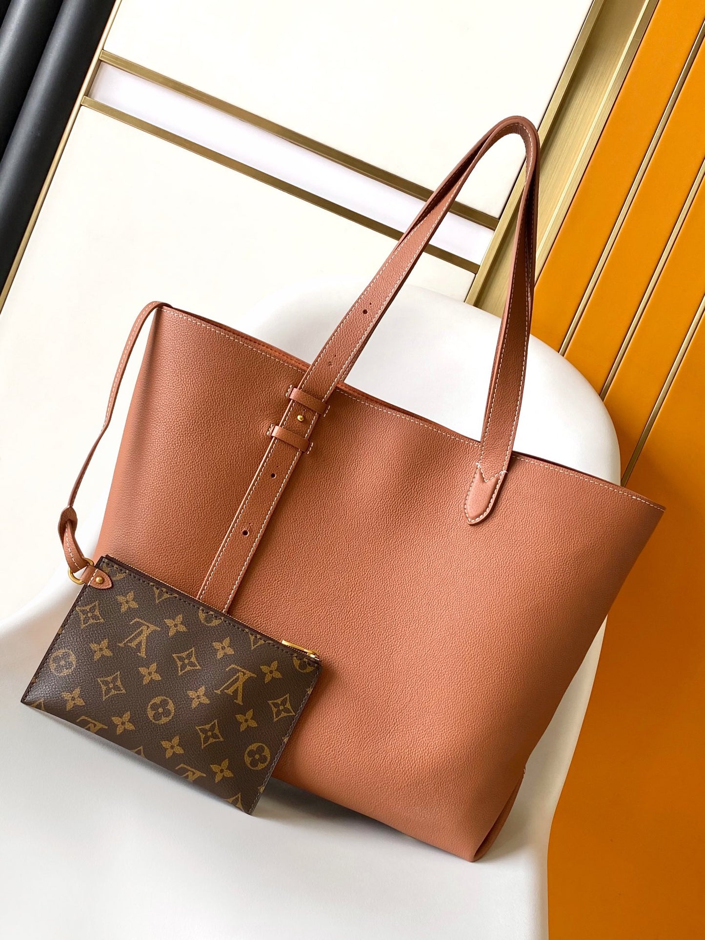 Lancaster Paris Foulonne Double Large Leather Tote Bag - Camel
