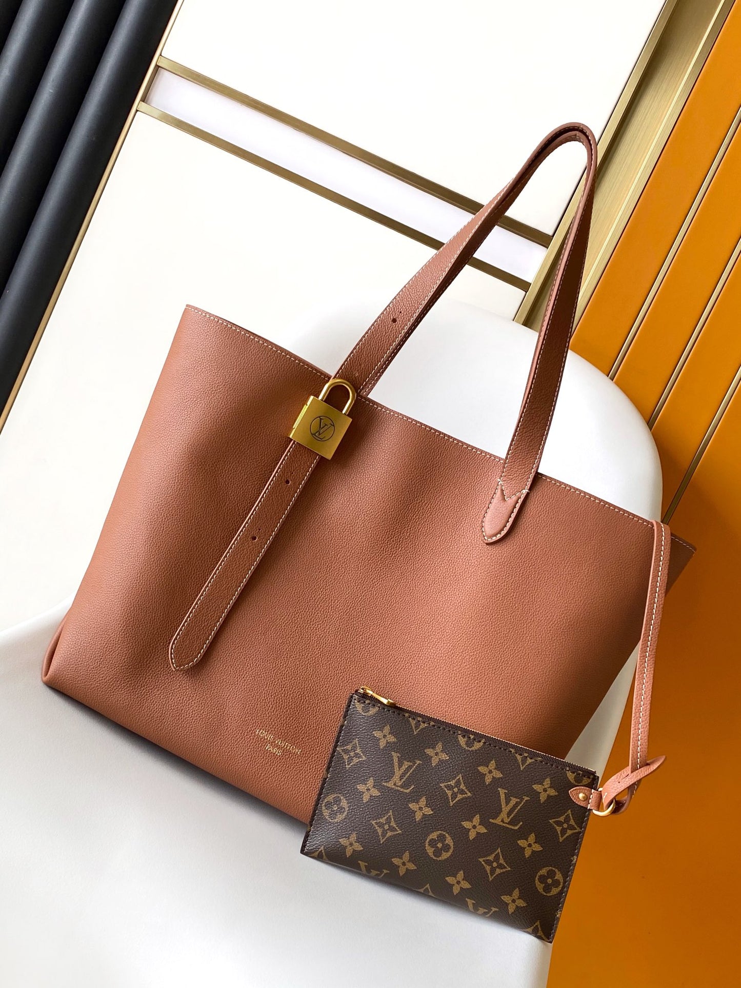 Lancaster Paris Foulonne Double Large Leather Tote Bag - Camel