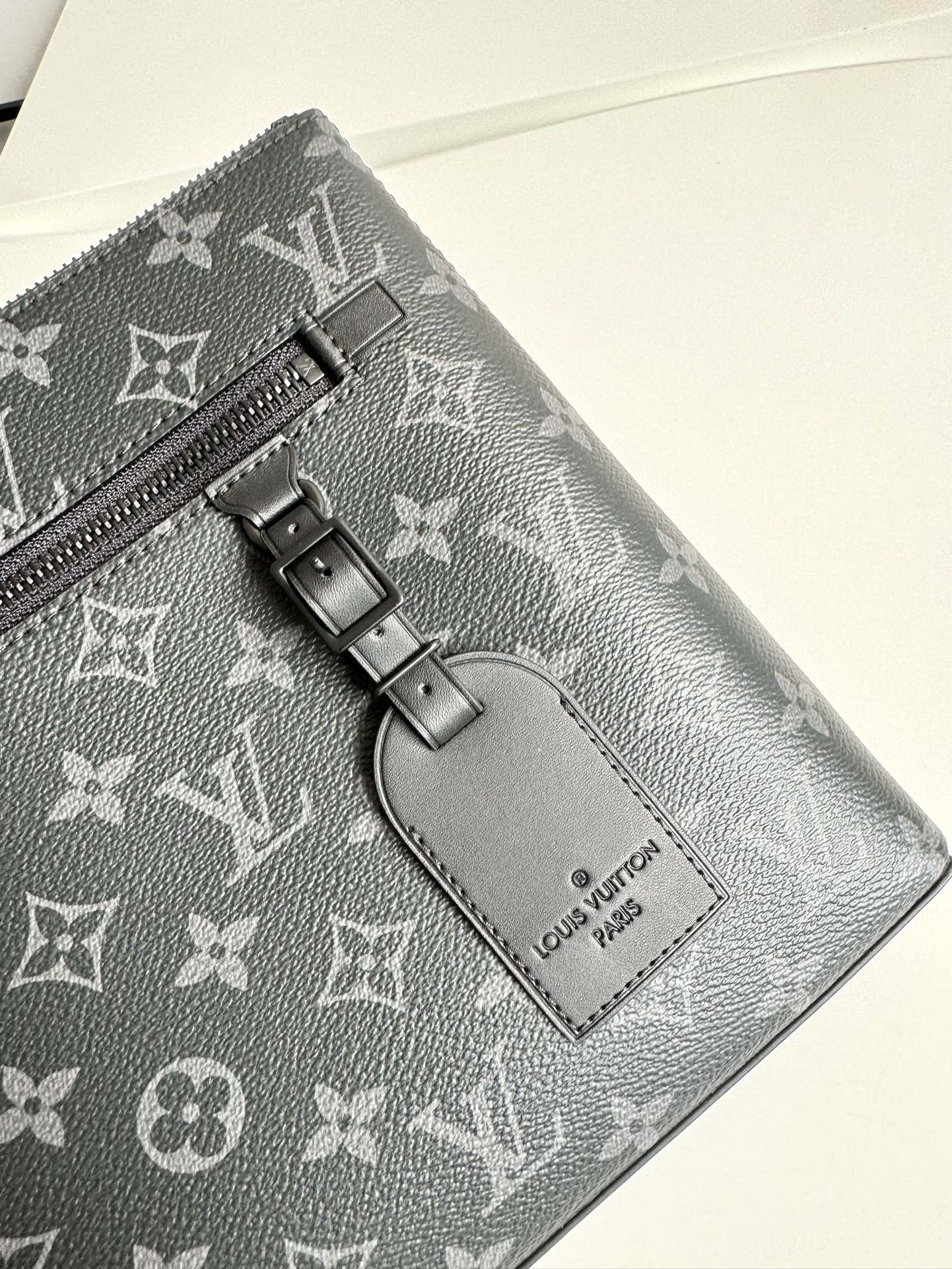 Men's Black Monogram Canvas Designer Clutch Bag - Slim Travel Pouch with Wristlet