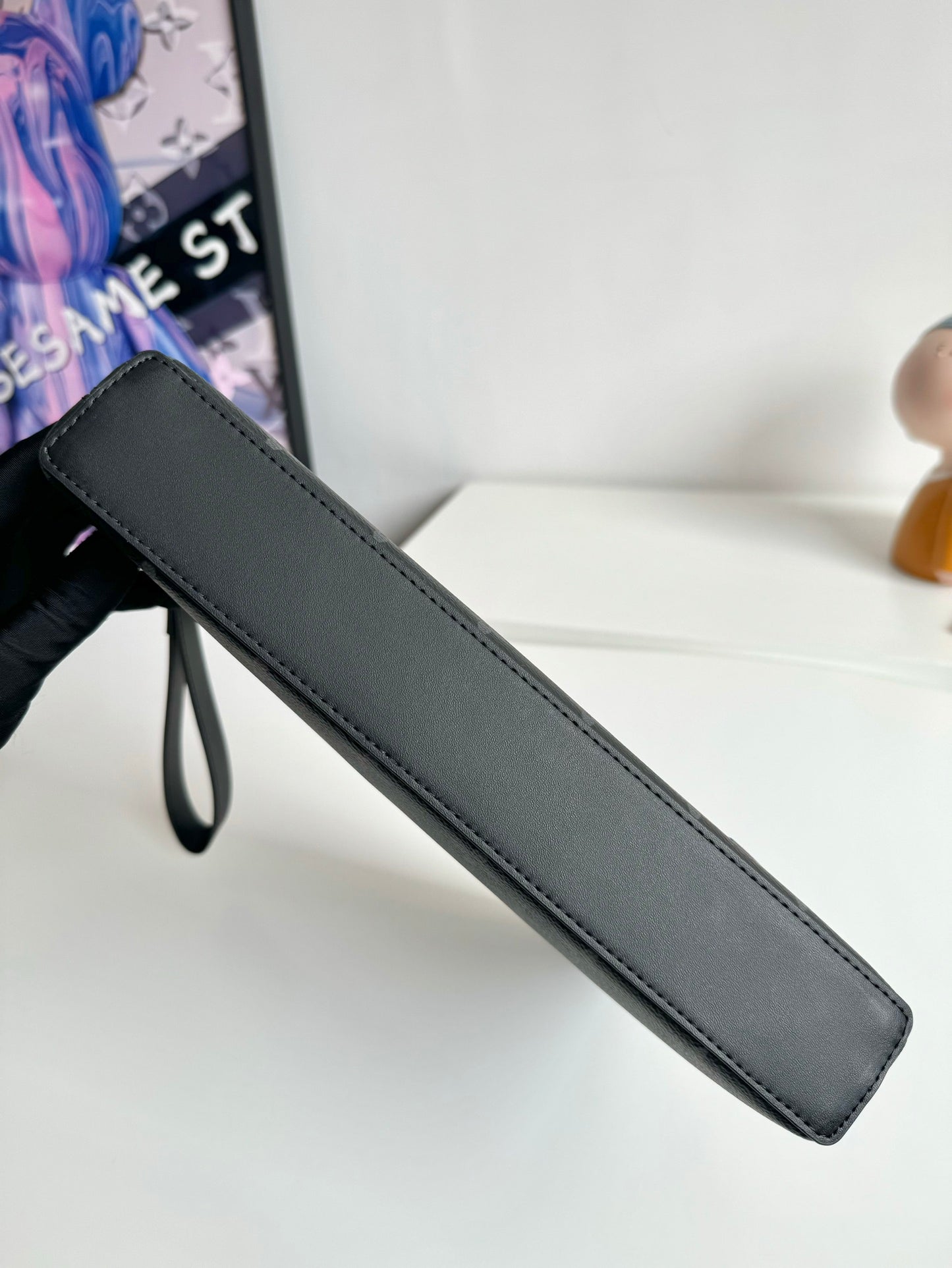 Men's Black Monogram Canvas Designer Clutch Bag - Slim Travel Pouch with Wristlet