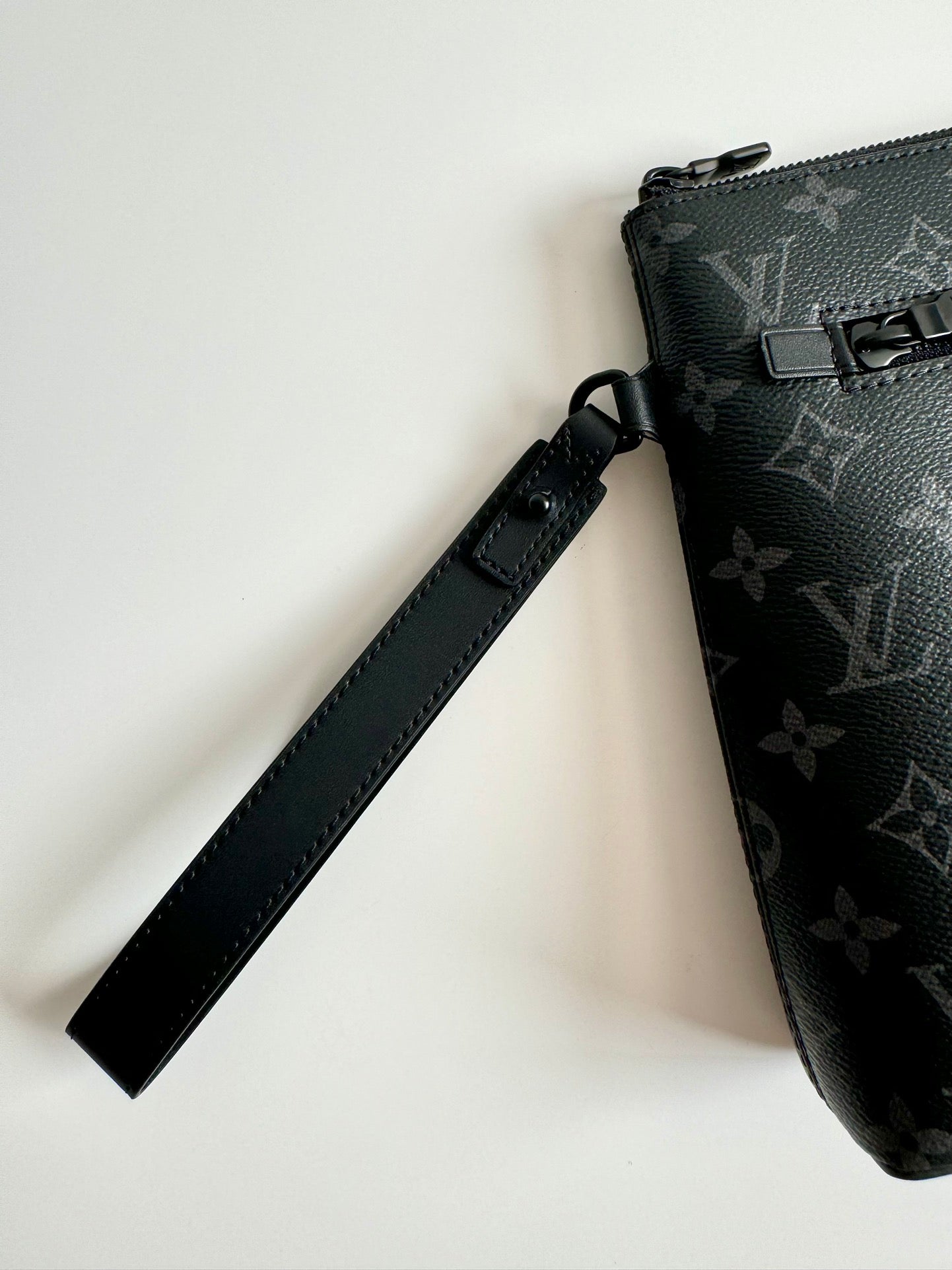 Men's Black Monogram Canvas Designer Clutch Bag - Slim Travel Pouch with Wristlet