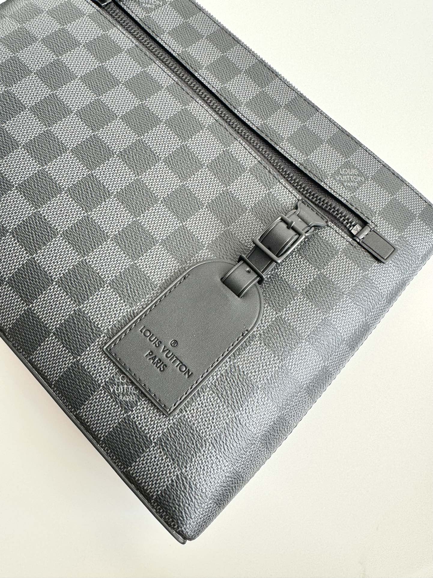 Men's Luxury Black Checkered Canvas Wristlet Clutch Pouch Bag