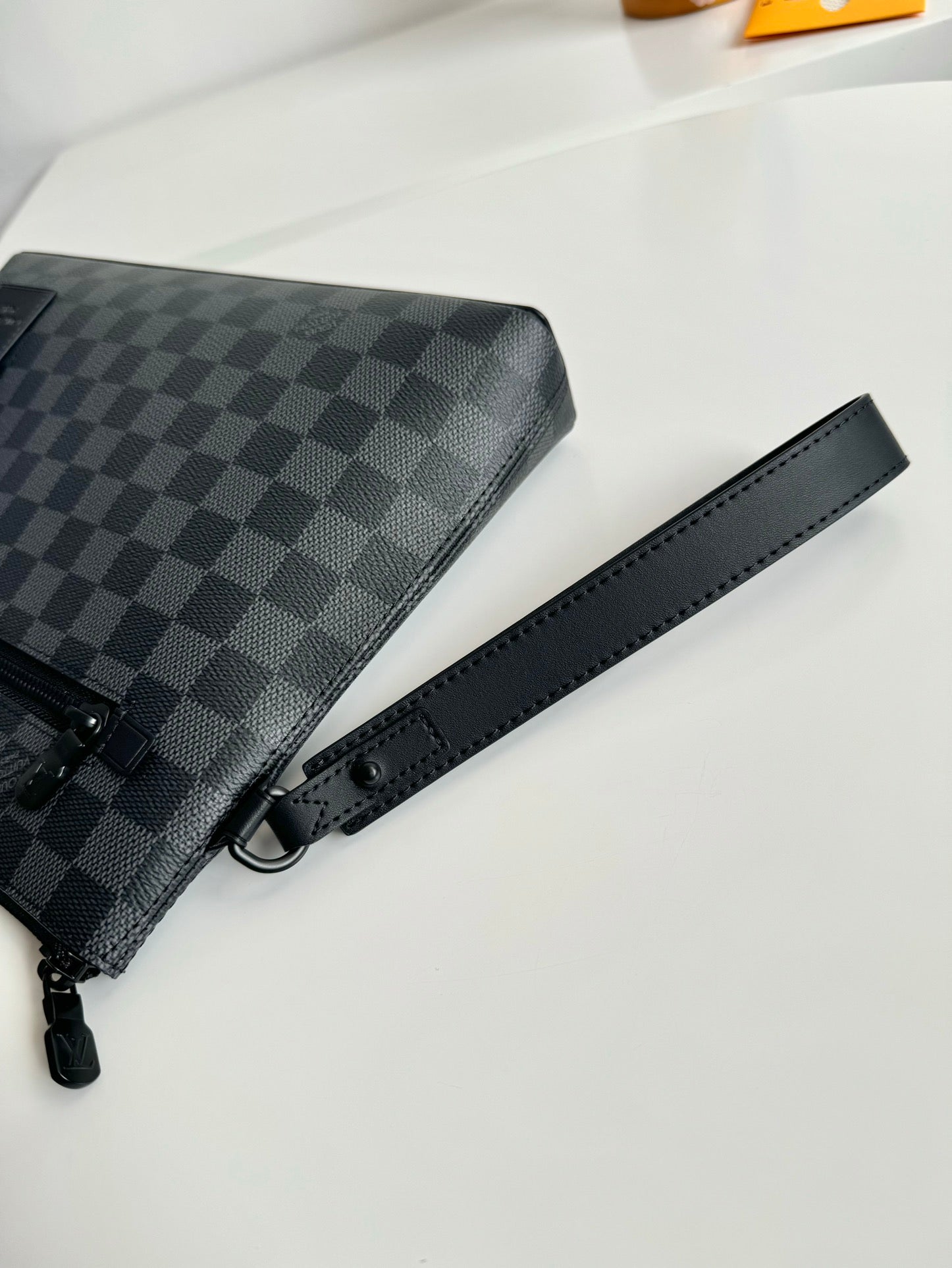 Men's Luxury Black Checkered Canvas Wristlet Clutch Pouch Bag