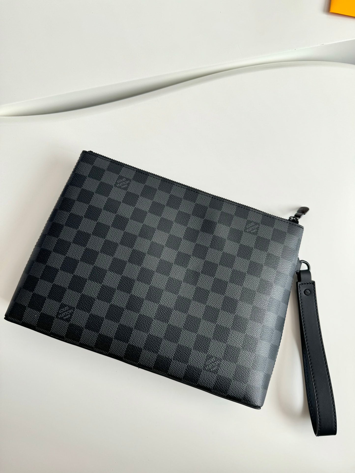 Men's Luxury Black Checkered Canvas Wristlet Clutch Pouch Bag