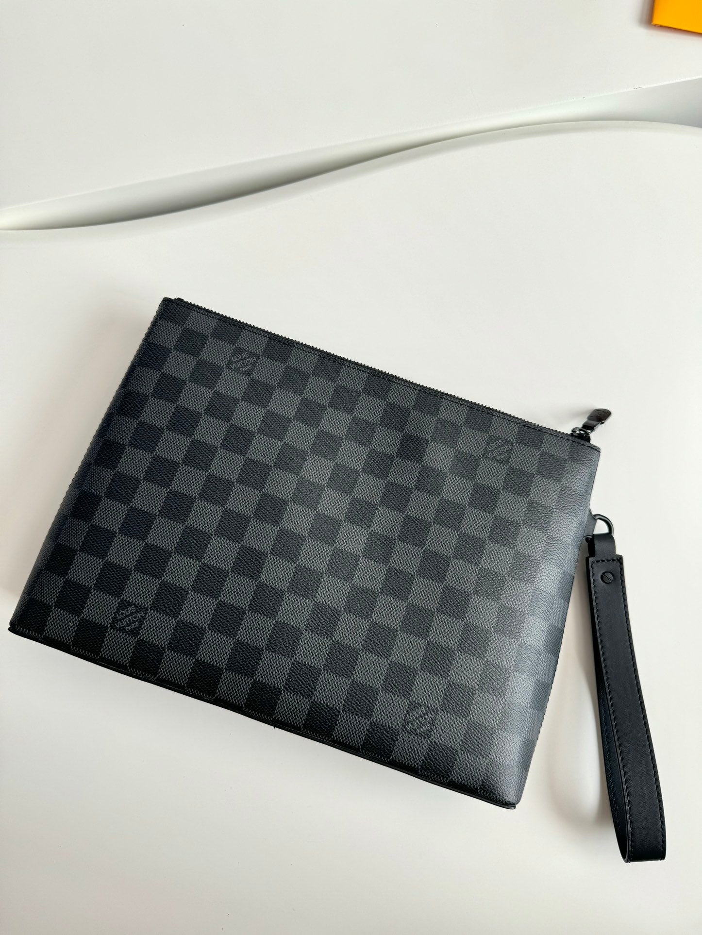 Men's Luxury Black Checkered Canvas Wristlet Clutch Pouch Bag