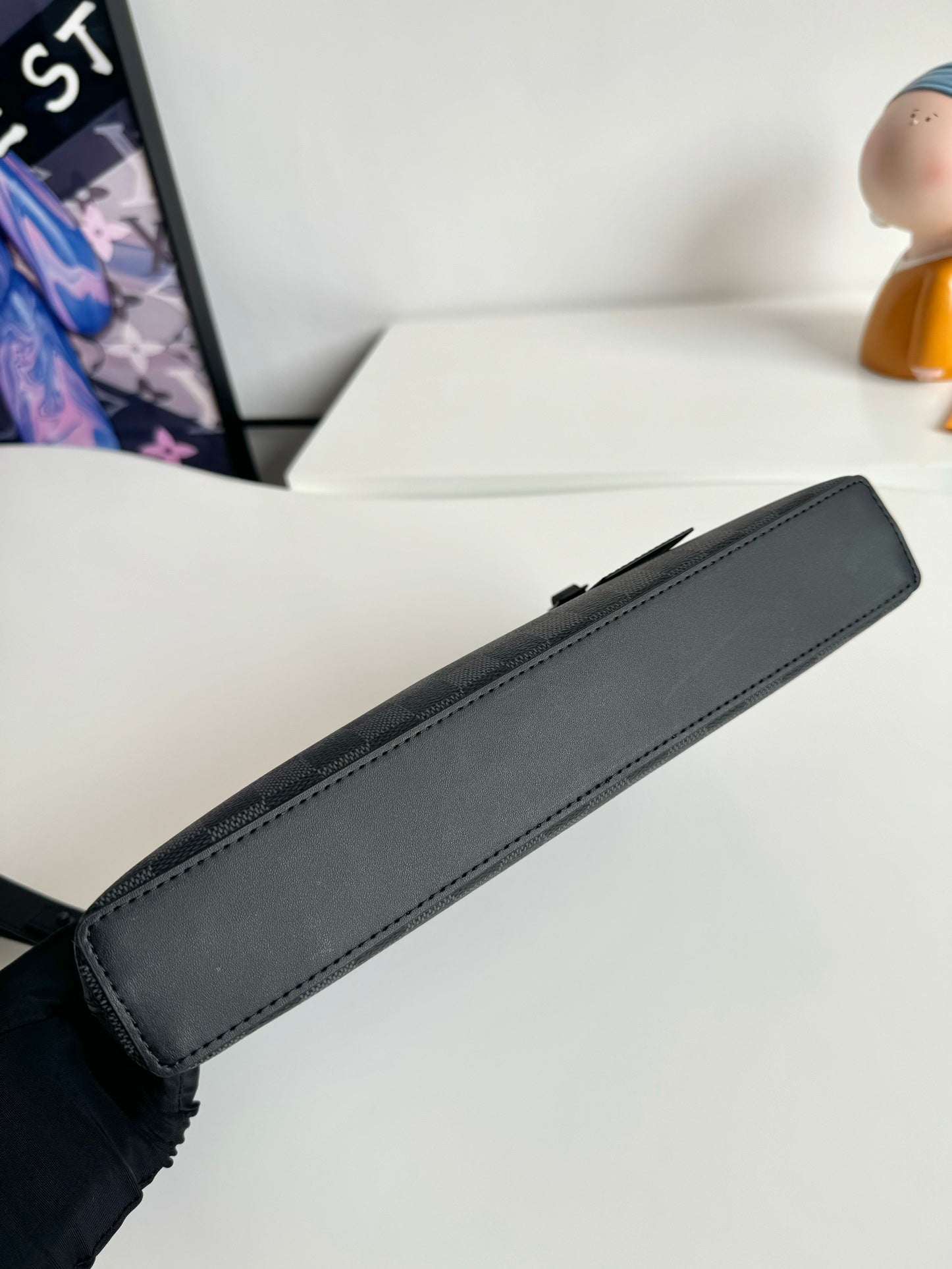 Men's Luxury Black Checkered Canvas Wristlet Clutch Pouch Bag