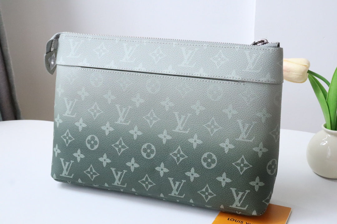 Louis Vuitton Monogram Gradient Clutch Bag - Green and Blue Ombre Designer Pouch