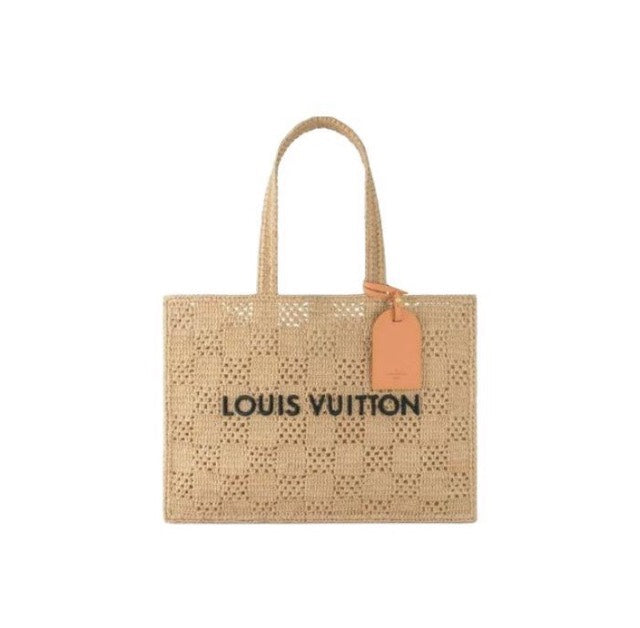 Louis Vuitton Onthego GM Raffia Crochet Tote Bag - Natural Beige
