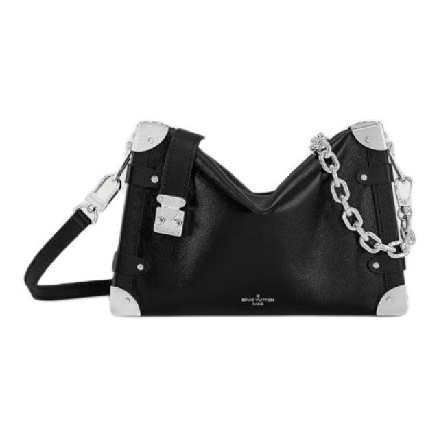 Louis Vuitton Side Trunk Black Leather Handbag with Silver Hardware
