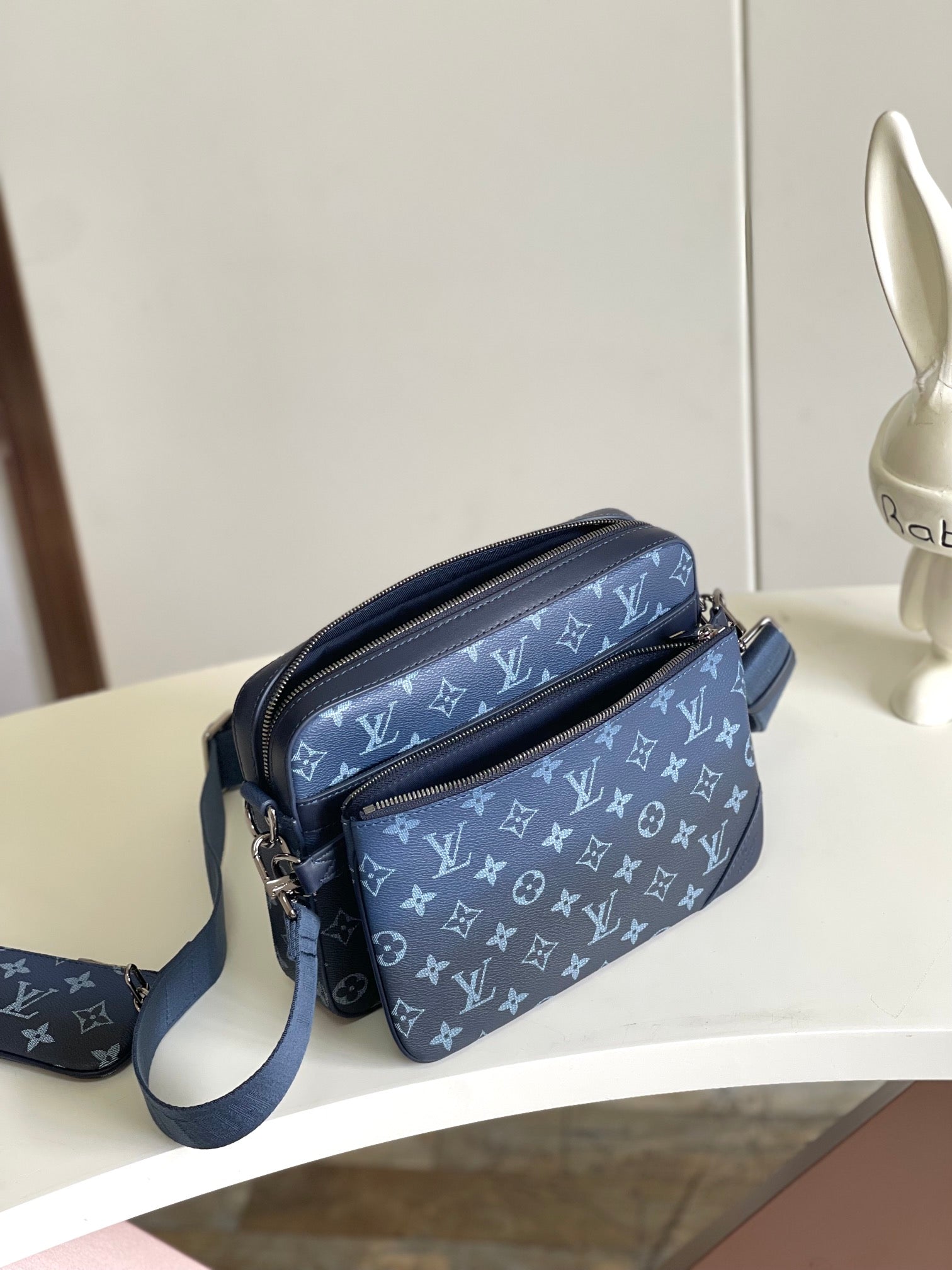 Louis Vuitton Trio Messenger Bag - Blue Monogram Shadow Leather Men's Crossbody Bag