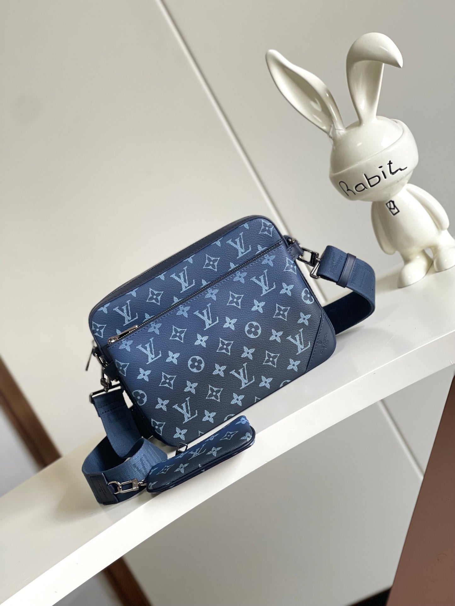 Louis Vuitton Trio Messenger Bag - Blue Monogram Shadow Leather Men's Crossbody Bag