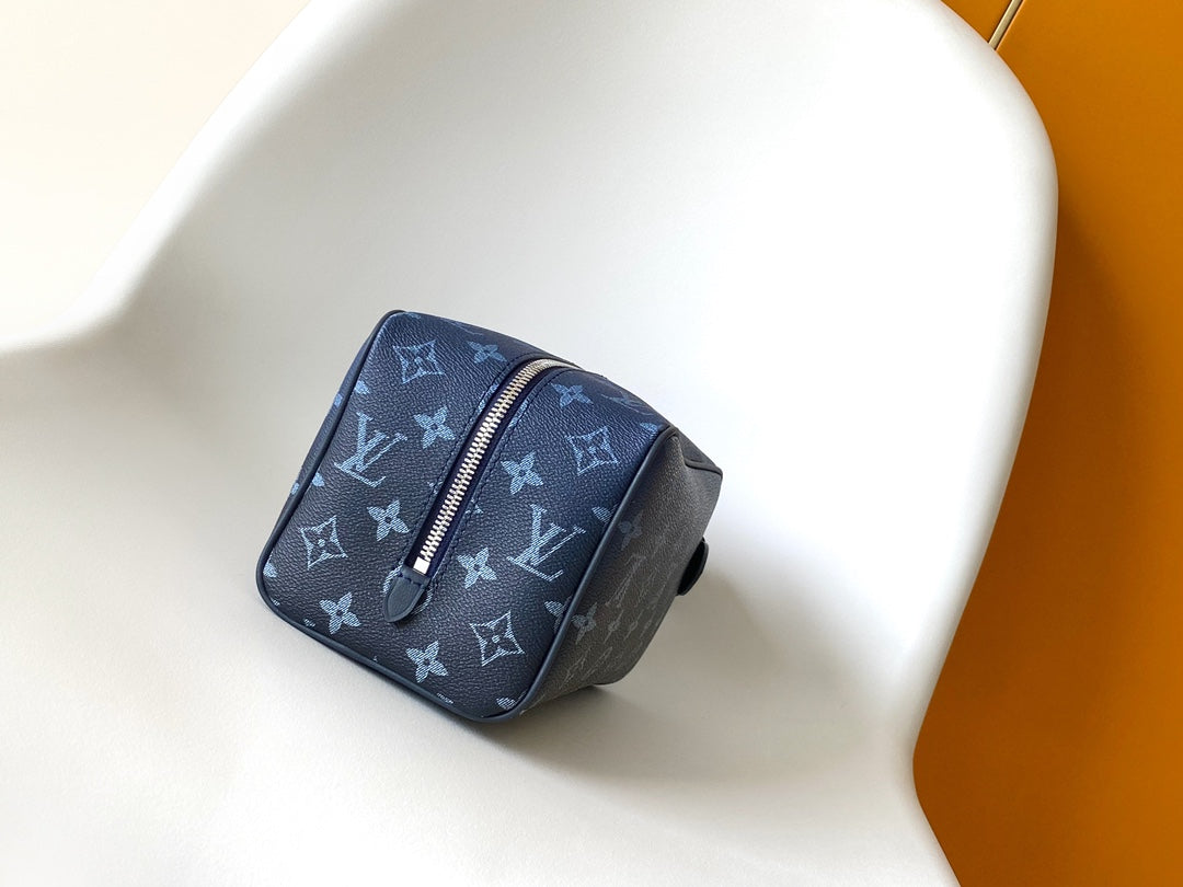 Louis Vuitton Toiletry Pouch Monogram Shadow Navy Blue Leather Travel Kit
