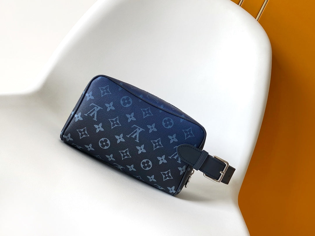 Louis Vuitton Toiletry Pouch Monogram Shadow Navy Blue Leather Travel Kit