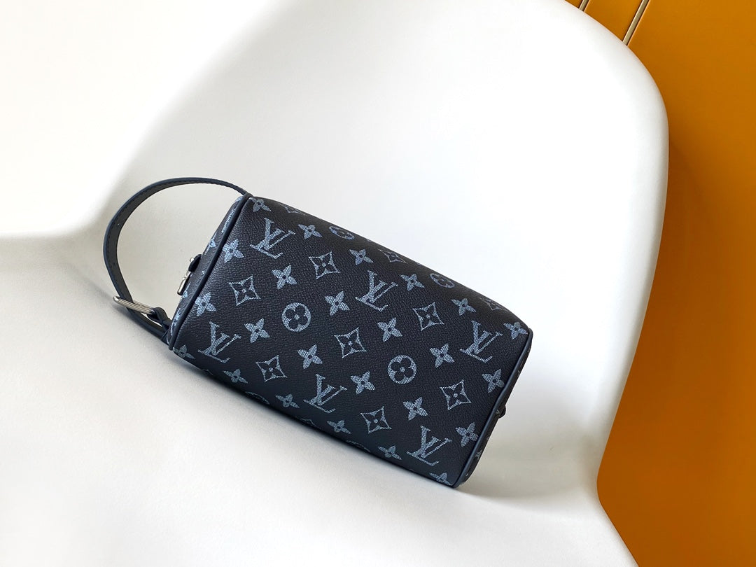 Louis Vuitton Toiletry Pouch Monogram Shadow Navy Blue Leather Travel Kit